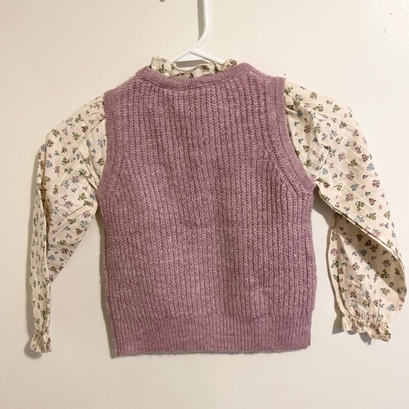 Zara Sz 2-3 98 cm contrast knit sweater lilac pull over - Picture 3 of 4